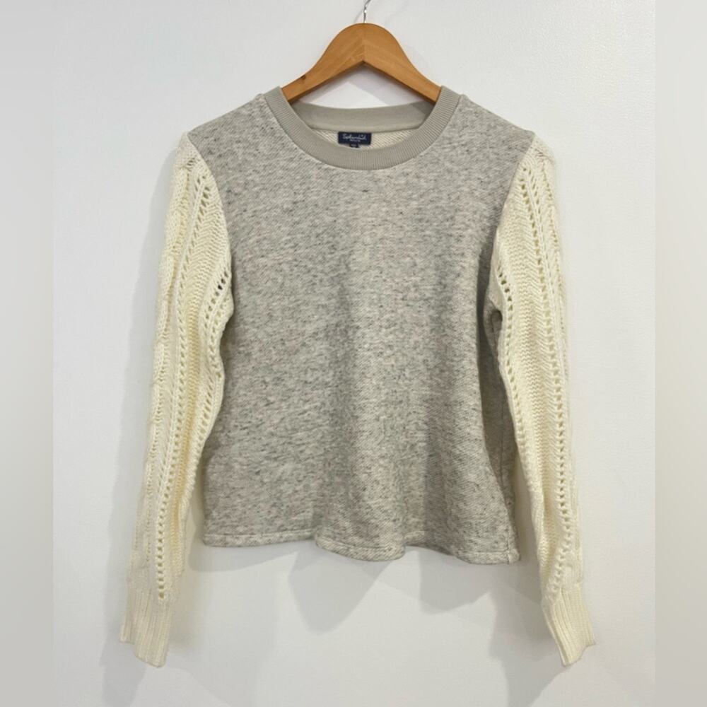 Splendid Gray Body Cream Cable Knit Sleeve Sweater